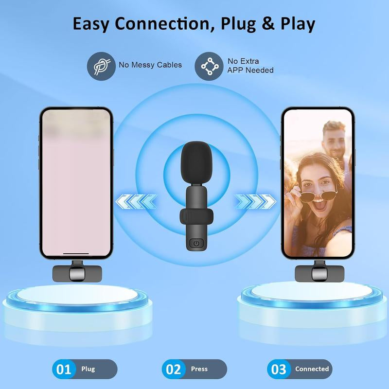 Lewinner Wireless Lavalier Lapel Microphone for Smartphone/Pc, USB-C Mini Microphones for Video Recording