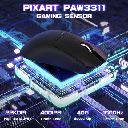 ATTACK SHARK X11SE Lightweight Wireless Gaming Mouse, Tri-Mode 2.4G/USB-C Wired/Bt, 22K DPI, PAW3311 Optical Sensor, 59G, 5 Programmable Buttons, 300Mah Battery for Pc/Mac