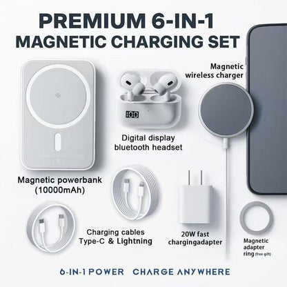6-In-1 Fast Charging Kit – 10,000 Mah Mag Power Bank + Wireless Charger & Type-C Cable