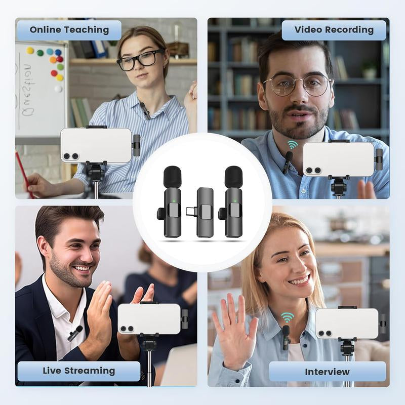 Lewinner Wireless Lavalier Lapel Microphone for Smartphone/Pc, USB-C Mini Microphones for Video Recording