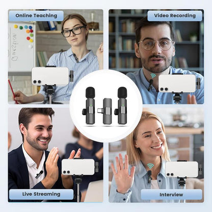 Lewinner Wireless Lavalier Lapel Microphone for Smartphone/Pc, USB-C Mini Microphones for Video Recording