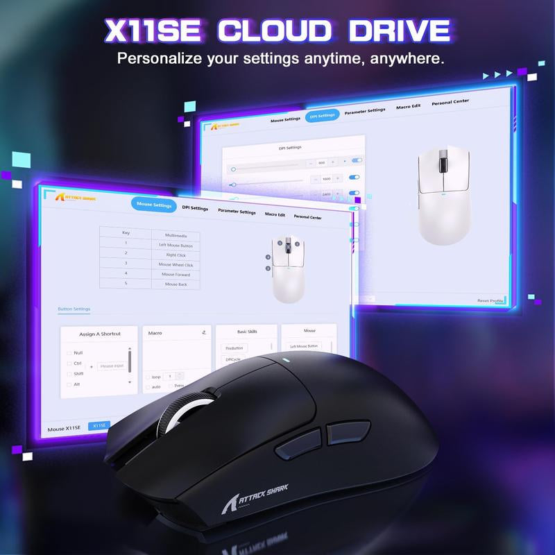 ATTACK SHARK X11SE Lightweight Wireless Gaming Mouse, Tri-Mode 2.4G/USB-C Wired/Bt, 22K DPI, PAW3311 Optical Sensor, 59G, 5 Programmable Buttons, 300Mah Battery for Pc/Mac