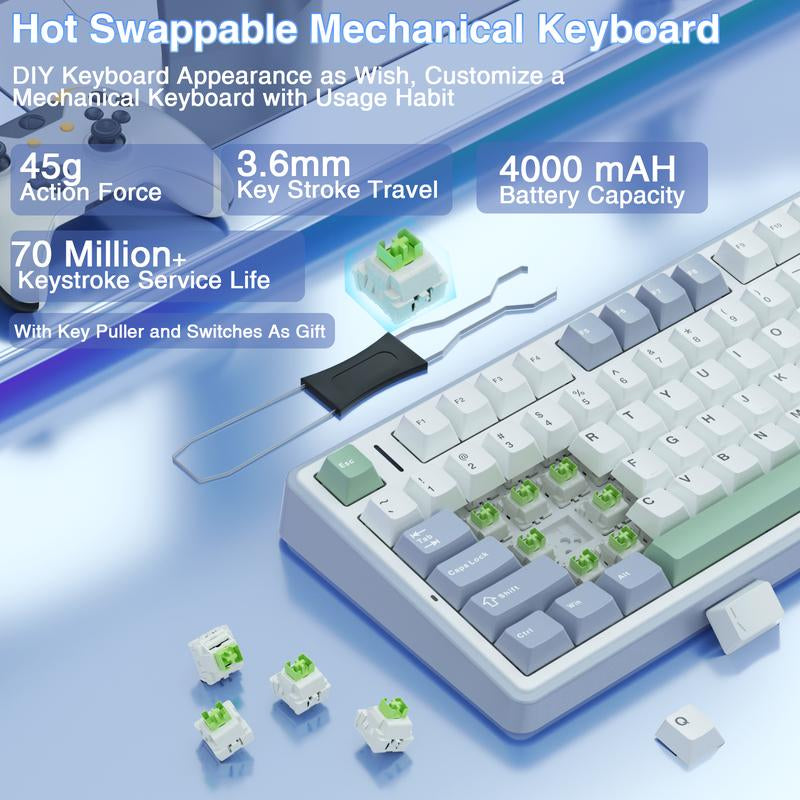 Official AULA F75 75% Wireless Mechanical Gaming Keyboard with Hot Swappable Tri-Mode USB Charging Keyboard RGB Rainbow Backlight Knob Control Gaming Cream Keyboard Budget Keyboard Bluetooth Office PC Accessories Tiktokshopfalldealsforyou