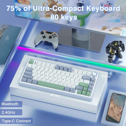 Official AULA F75 75% Wireless Mechanical Gaming Keyboard with Hot Swappable Tri-Mode USB Charging Keyboard RGB Rainbow Backlight Knob Control Gaming Cream Keyboard Budget Keyboard Bluetooth Office PC Accessories Tiktokshopfalldealsforyou
