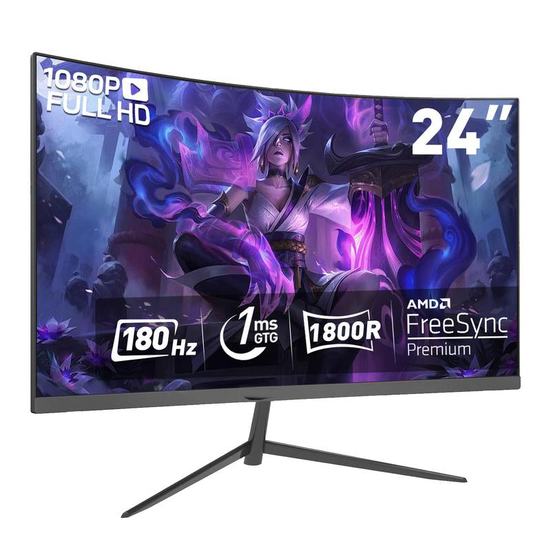 24" Curved Gaming Monitor - 180Hz,1Ms,1920*1080P,Ultra-Thin,Speakers,Low Latency,Eye Protection,Vesa,Perfect for Esports and Competitive Gaming