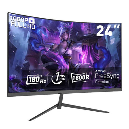24" Curved Gaming Monitor - 180Hz,1Ms,1920*1080P,Ultra-Thin,Speakers,Low Latency,Eye Protection,Vesa,Perfect for Esports and Competitive Gaming