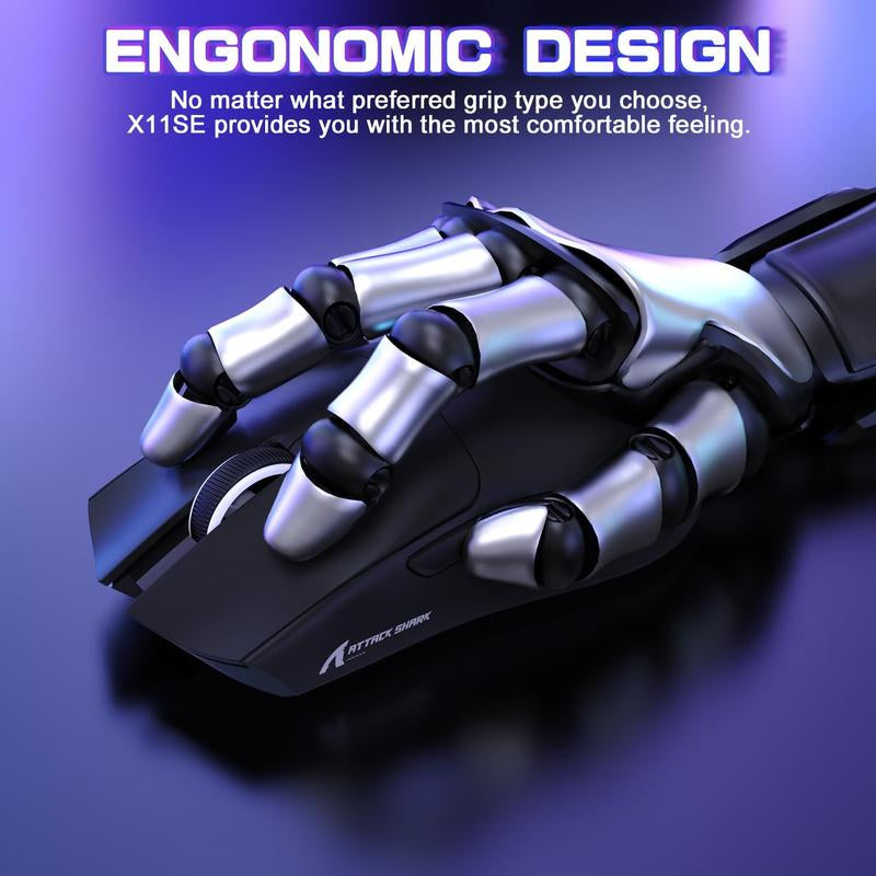 ATTACK SHARK X11SE Lightweight Wireless Gaming Mouse, Tri-Mode 2.4G/USB-C Wired/Bt, 22K DPI, PAW3311 Optical Sensor, 59G, 5 Programmable Buttons, 300Mah Battery for Pc/Mac