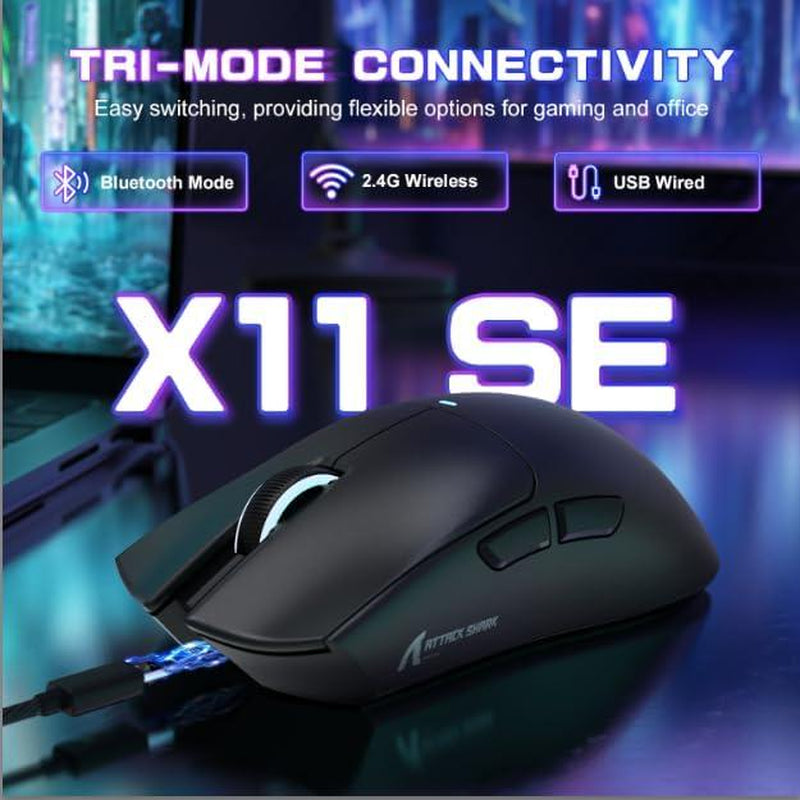 ATTACK SHARK X11SE Lightweight Wireless Gaming Mouse, Tri-Mode 2.4G/USB-C Wired/Bt, 22K DPI, PAW3311 Optical Sensor, 59G, 5 Programmable Buttons, 300Mah Battery for Pc/Mac