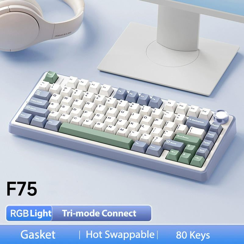 Official AULA F75 75% Wireless Mechanical Gaming Keyboard with Hot Swappable Tri-Mode USB Charging Keyboard RGB Rainbow Backlight Knob Control Gaming Cream Keyboard Budget Keyboard Bluetooth Office PC Accessories Tiktokshopfalldealsforyou