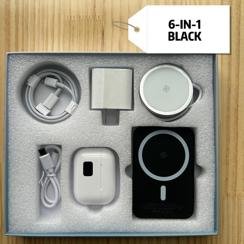 6-In-1 Fast Charging Kit – 10,000 Mah Mag Power Bank + Wireless Charger & Type-C Cable