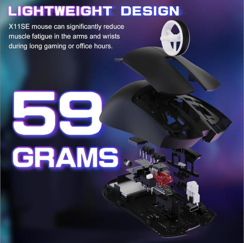 ATTACK SHARK X11SE Lightweight Wireless Gaming Mouse, Tri-Mode 2.4G/USB-C Wired/Bt, 22K DPI, PAW3311 Optical Sensor, 59G, 5 Programmable Buttons, 300Mah Battery for Pc/Mac