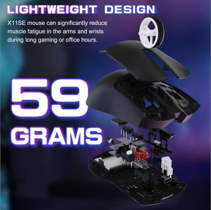ATTACK SHARK X11SE Lightweight Wireless Gaming Mouse, Tri-Mode 2.4G/USB-C Wired/Bt, 22K DPI, PAW3311 Optical Sensor, 59G, 5 Programmable Buttons, 300Mah Battery for Pc/Mac