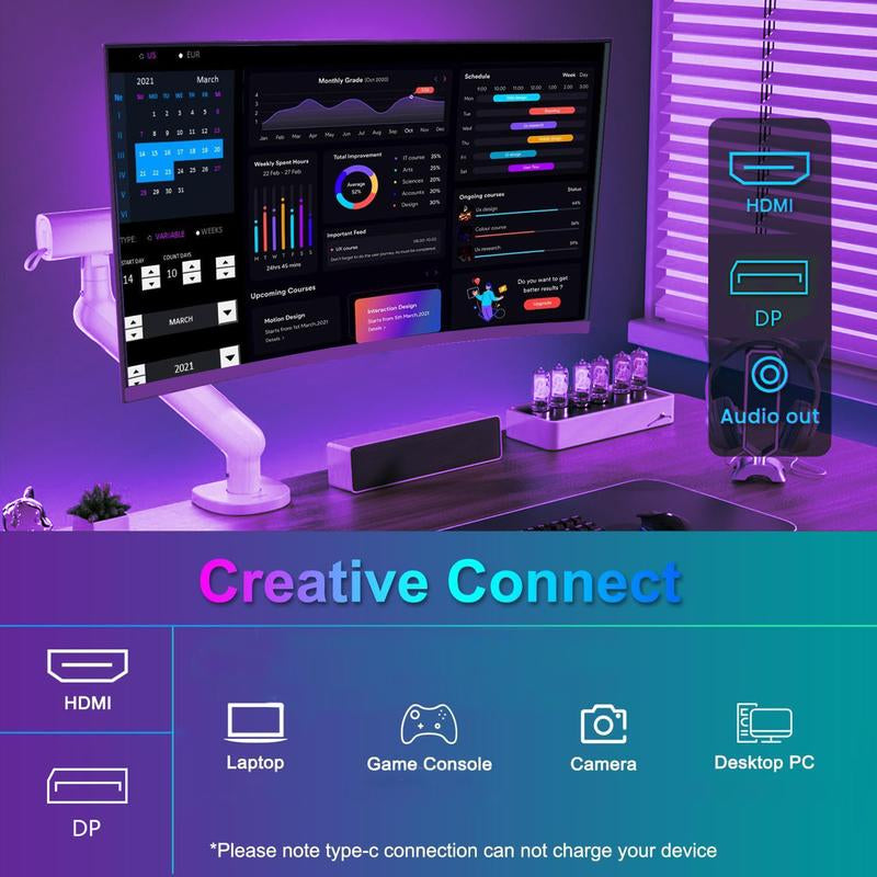 24" Curved Gaming Monitor - 180Hz,1Ms,1920*1080P,Ultra-Thin,Speakers,Low Latency,Eye Protection,Vesa,Perfect for Esports and Competitive Gaming