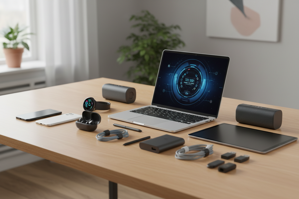 varias cosas electronicas en una mesa